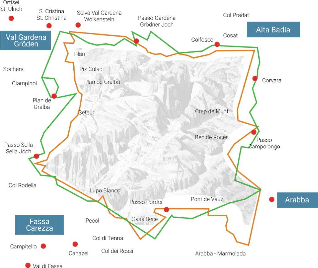 Mapa zielonej i pomarańczowej rundy Sellaronda
